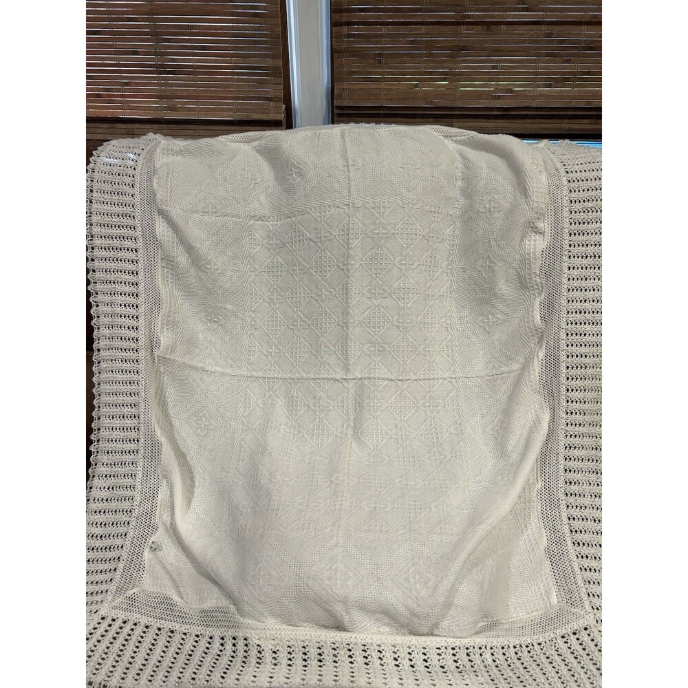 Vintage White Allegheny Baby Blanket 43” X 47” Intricate Details Baptism